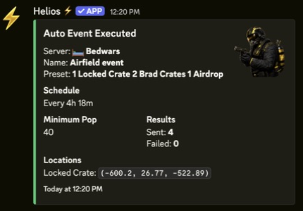 Successful Airfield auto event execution result