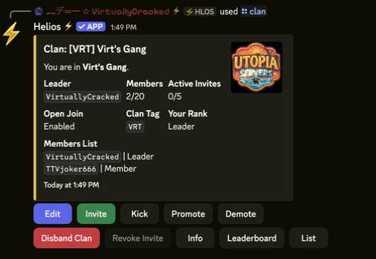 Clan panel showing member and rank management controls