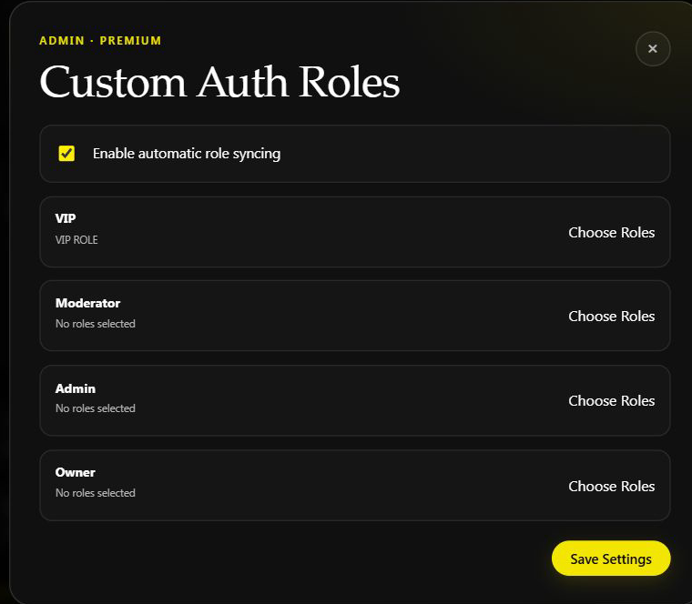 Custom Auth Roles with the testing server's existing VIP mapping