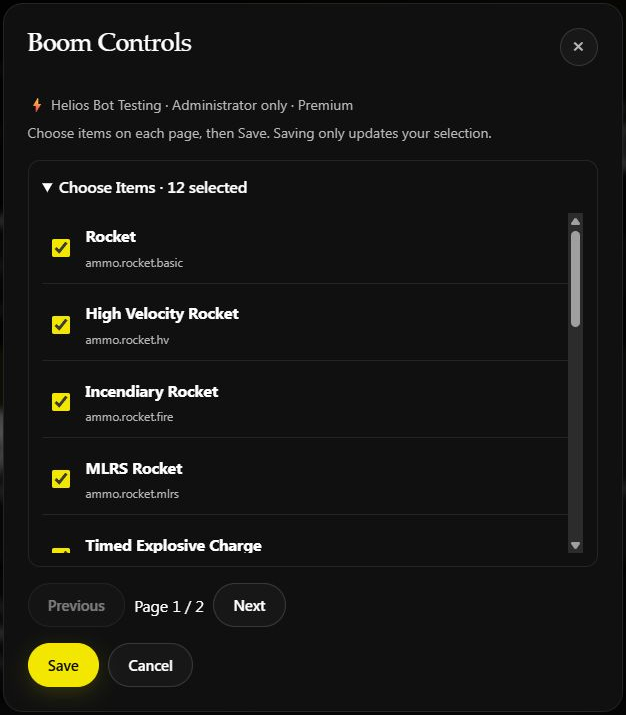 Item picker with names and shortnames