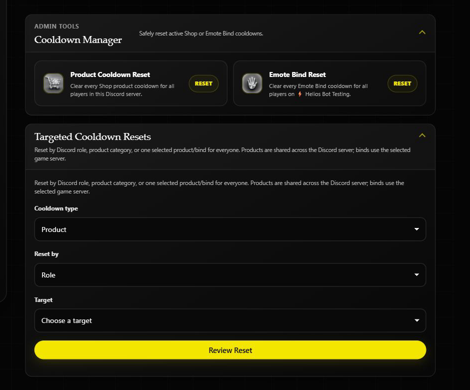 Cooldown Manager and targeted reset choices on the server overview