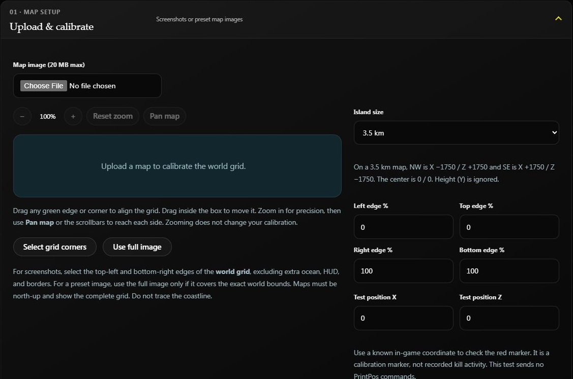 Heat Map upload and world-grid controls before a map is uploaded