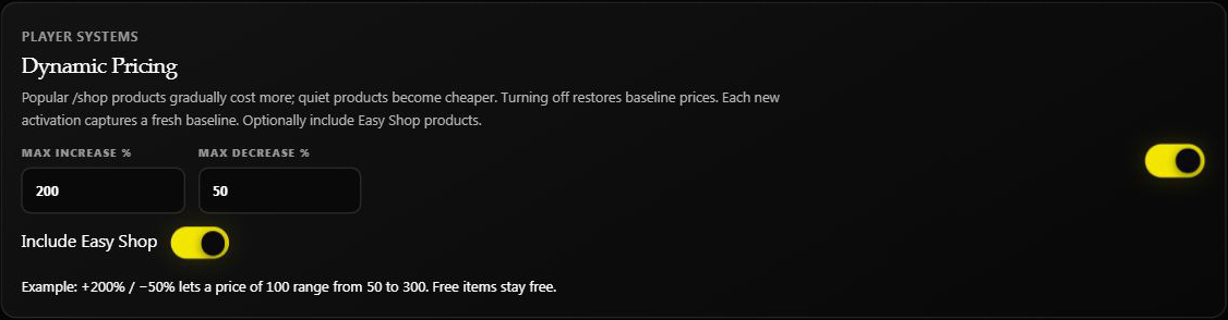 Saved testing-server Dynamic Pricing settings