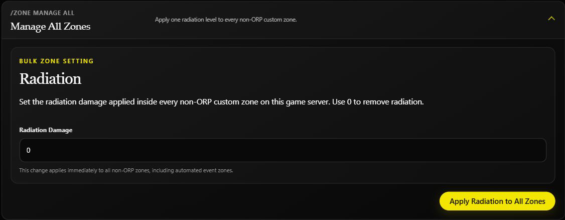 Bulk zone radiation warning, including automated event zones