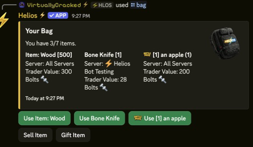Player inventory bag in Discord