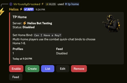 TP Home configuration panel in Discord